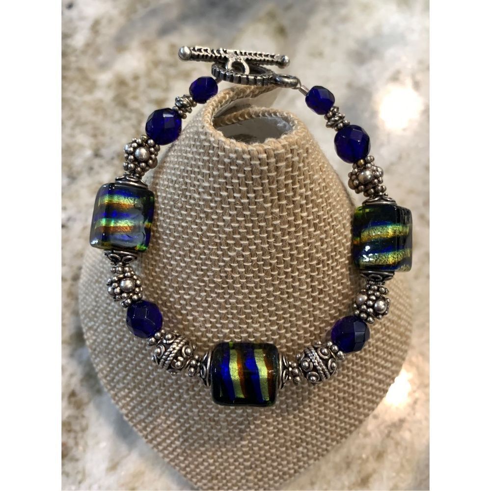 Murano Glass Crystals and Bali Sterling Silver Bracelet #Italy #handmade